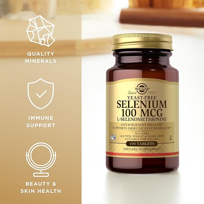 Solgar Yeast-Free Selenium 100 mcg - 100 Tablets Pack of 4 - Supports Antioxidant &amp Immune System Health - Non-GMO Gluten Free Dairy Free Kosher - 400 Total Servings