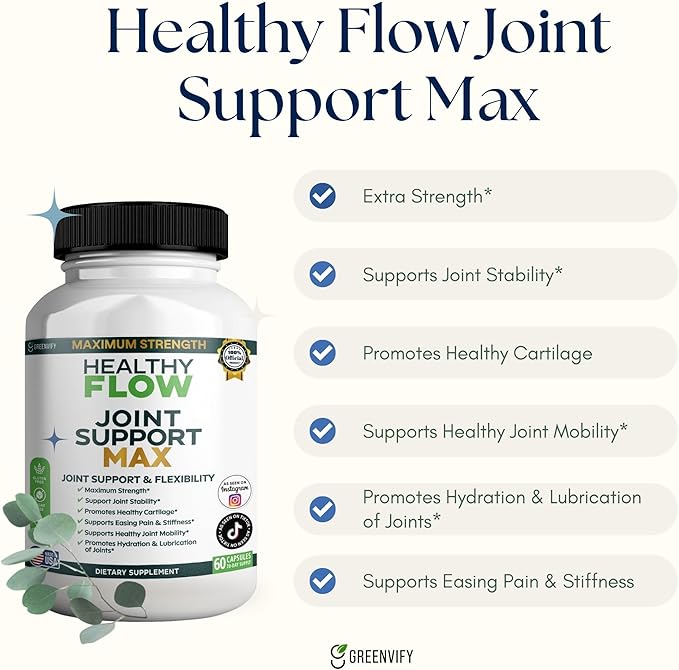 Healthy Flow Joint Support Max 1500mg Glucosamine 60 Capsules Maximum Strength Joint Support Supplement (2)