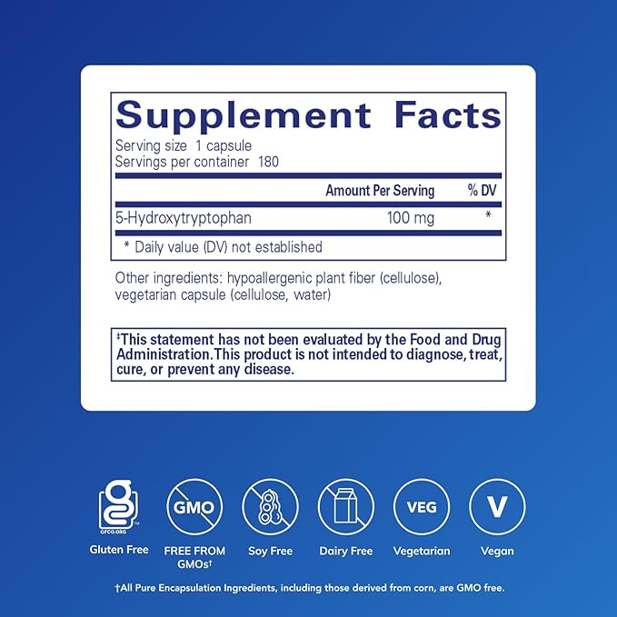 Pure Encapsulations 5-HTP 100 mg - Brain Health Sleep Regulation &amp Appetite Support* - 5-Hydroxytryptophan - Gluten Free &amp Non-GMO - 180 Capsules