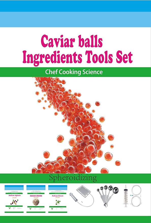 Sodium alginate50G + Calcium Chloride50G + Sodium Citrate50G+ +Caviar Box + Measuring Spoon + Ball Tool + Production Tutorial-Molecular Gastronomy | Sphere Set | raw Materials
