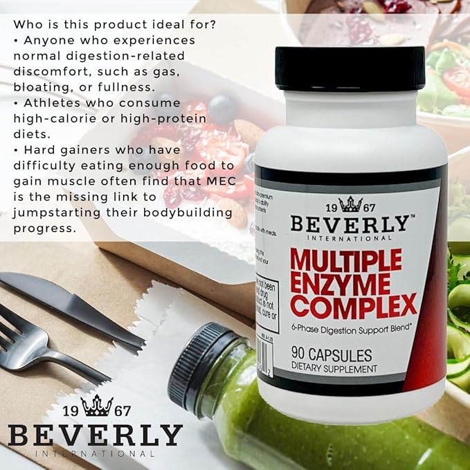 Beverly International (MEC Multiple Enzyme Complex 90 Capsules. an Ultra-Premium Digestive Aid Helping Bodybuilders Athletes and Fitness Enthusiasts Digest Their Meals More Easily. Take with Food.