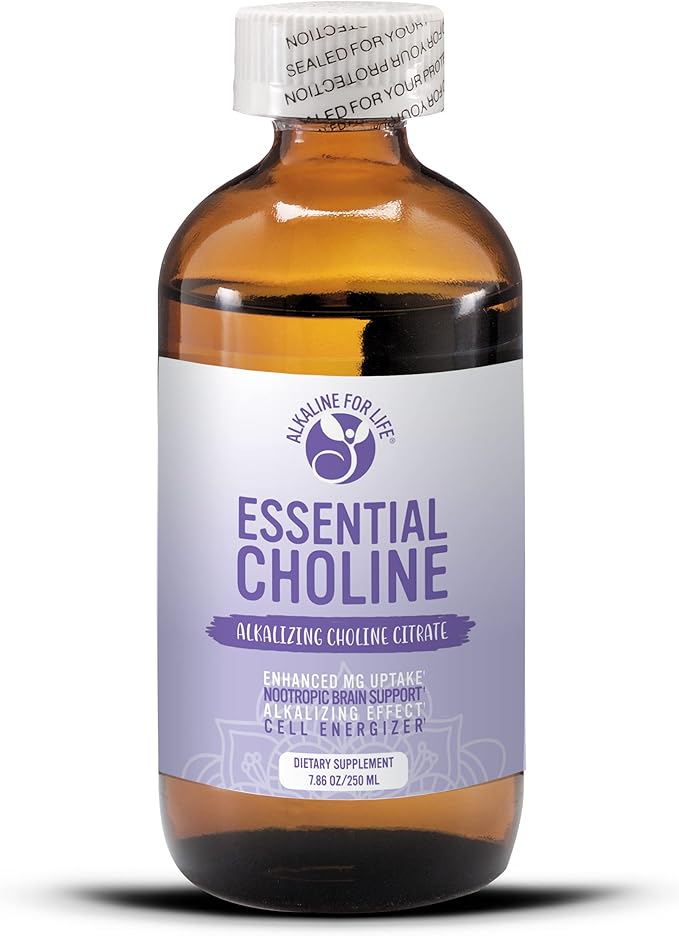 Alkaline for Life Essential Choline Citrate Liquid Choline Supplement 650 mg Choline per 1 Teaspoon 47 Servings Concentrated Formula Simple Ingredient Panel Dilute Before Use