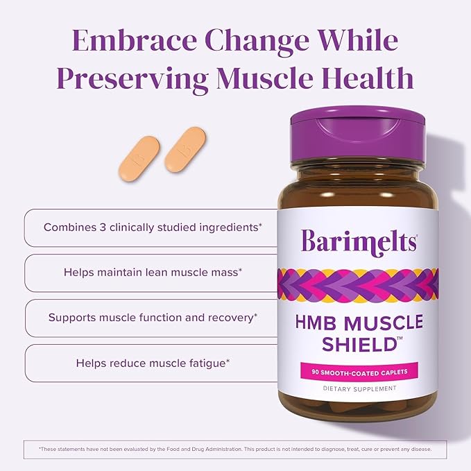 Barimelts HMB Muscle Shield for GLP-1 Users and Bariatric Patients - HMB Supplements with Vitamin D3 &amp Ubiquisome® Phytosome™ Supports Muscle Recovery - 90 Smooth-Coated Caplets