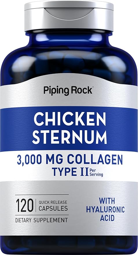 Piping Rock Chicken Sternum Type II Collagen Supplement | 3000mg | 120 Capsules | with Hyaluronic Acid | Non-GMO Gluten Free