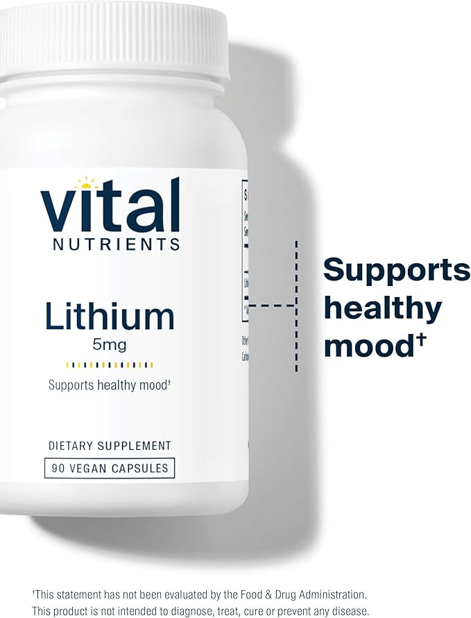 Vital Nutrients Lithium Orotate - Vegan Lithium Supplements for Memory State of Mind and Behavioral Health*- 5mg - Gluten Dairy Soy Free - 90 Capsules