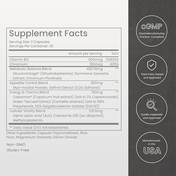 GLP-1 Natural Booster with Dihydroberberine Dietary Supplement for GLP-1 Production Support 60 Capsules
