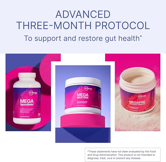 Microbiome Labs Total Gut Restoration Kit (Powder) - 3-Product Gut Health Spore Based Probiotic Prebiotic Powder &amp Mucosal Immunoglobulin + Amino Acids Supplement for Immune GI &amp Digestive H