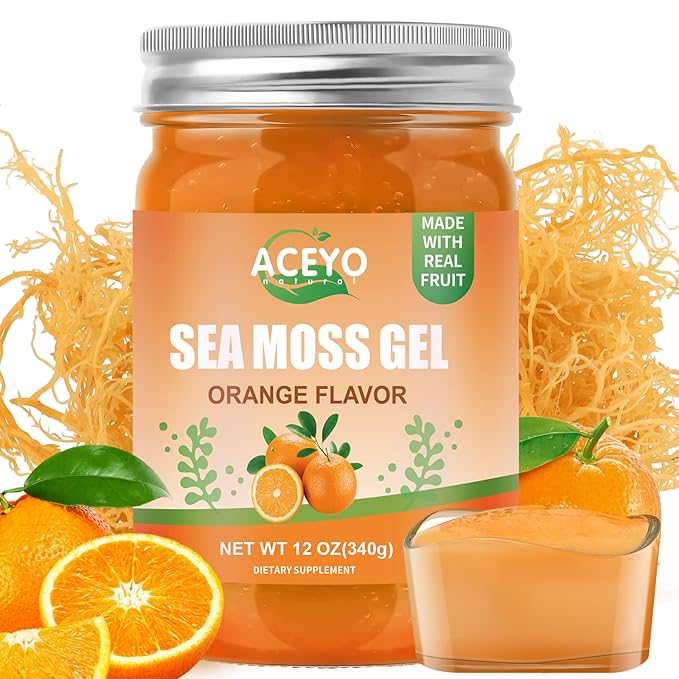 (12 OZ) Sea Moss Gel Organic Raw Vegan Orange Flavored Irish Seamoss 102 Vitamins and Minerals Wild Harvested Non-GMO Immune Defense Booster Thyroid Digestive Support