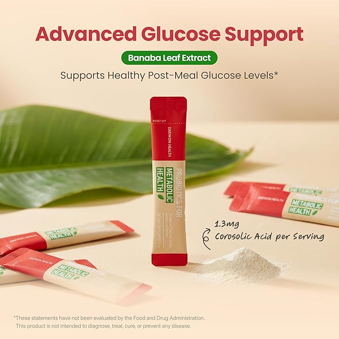 PROBIOTICS for METABOLIC Health – 20 Billion CFU 10-Strain Probiotics &amp Prebiotics Powder Sticks Banaba Leaf Gut Health Immune Support Corosolic Acid Sugar Free (30 Sticks x 2g)