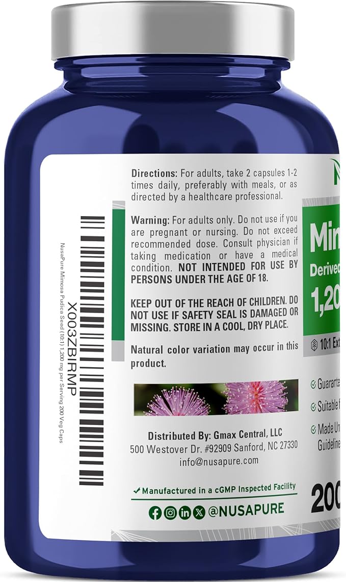 NusaPure Mimosa Pudica Capsules 1200 mg 200 Veg Capsules (Non-GMO Vegan)