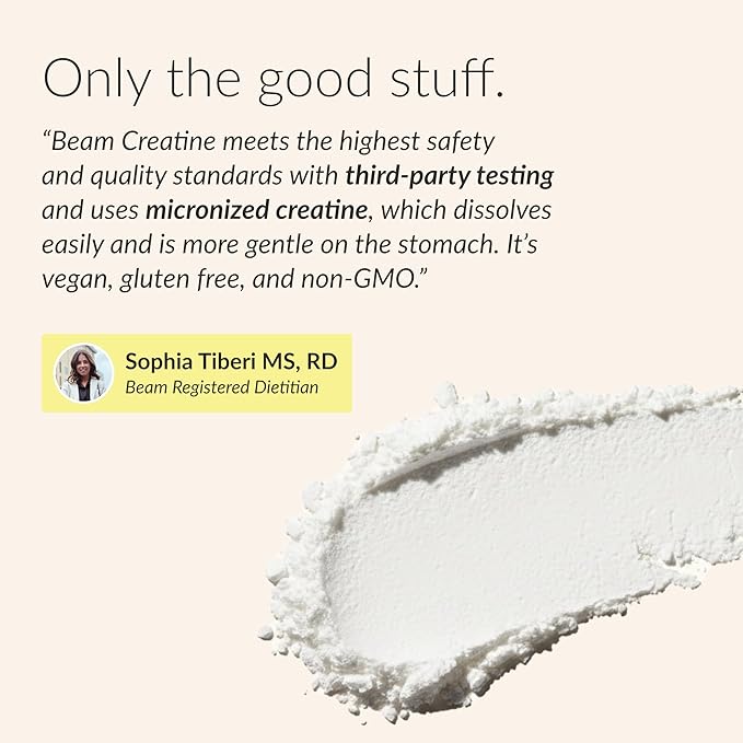 Beam Creatine Monohydrate Powder – 5g Micronized Creatine Monohydrate Third Party Tested Creatine for Women &amp Men Muscle Strength Growth Recovery &amp Cognitive Support Unflavored 100 Servi