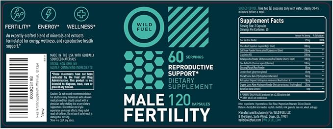 Fertility Supplements for Men Prenatal Vitamin - Maca Root Ashwagandha Zinc Plus Naturals - Conception for Him Men Fertility Vitamins and Male Fertility Support Supplements - 120 Caps for 2 Months