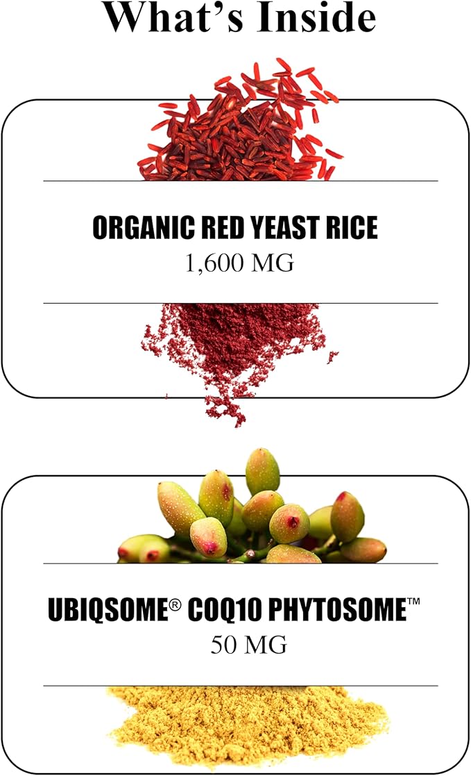 Durable RED Yeast Rice – Organic 1600 mg Extra Strength + CoQ10 Phytosome – Supports Healthy Cholesterol Heart Lipids &amp Circulation – Doctor Formulated Non-GMO Vegan Made in USA (60 Capsules