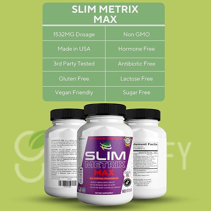 Slim Metrix Maximum Strength Dietary Supplement 60 Capsules Natural Ingredients for Midsection Support Skin Health Detox Vegan Gluten Free Non-GMO (5)