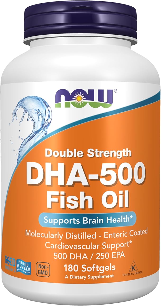 NOW Foods Supplements DHA-500 with 250 EPA Molecularly Distilled Supports Brain Health* 180 Softgels