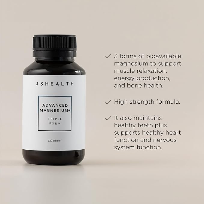 JSHealth Magnesium Supplement for Sleep. 400mg Triple-Form Glycinate Citrate Amino Acid Chelate. By Nutritionist Jessica Sepel (120 Tablets)