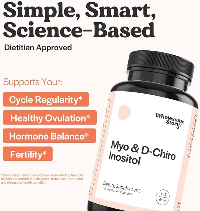 Wholesome Story Myo-Inositol &amp D-Chiro Inositol Supplement for Women | Fertility Supplements for Hormonal Balance &amp Ovarian Health Support | Myoinositol | Ideal 40:1 Ratio | 30 Servings