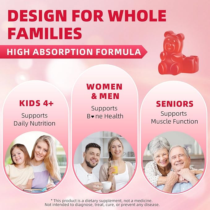 Calcium Citrate Gummies 1200mg Chewable Calcium Supplement for Women &amp Men Supports Bone Muscle &amp Immune Health Sugar-Free Non-GMO Gluten-Free Natural Raspberry Flavor 120 Count