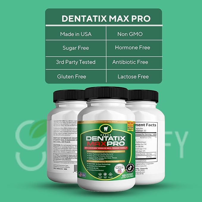 Dentatix Max Pro for Gums and Teeth Health &amp Fresh Breath - 40 Billion CFU Advanced Oral Probiotics for Mouth Bad Breath Capsule Supplement (10)
