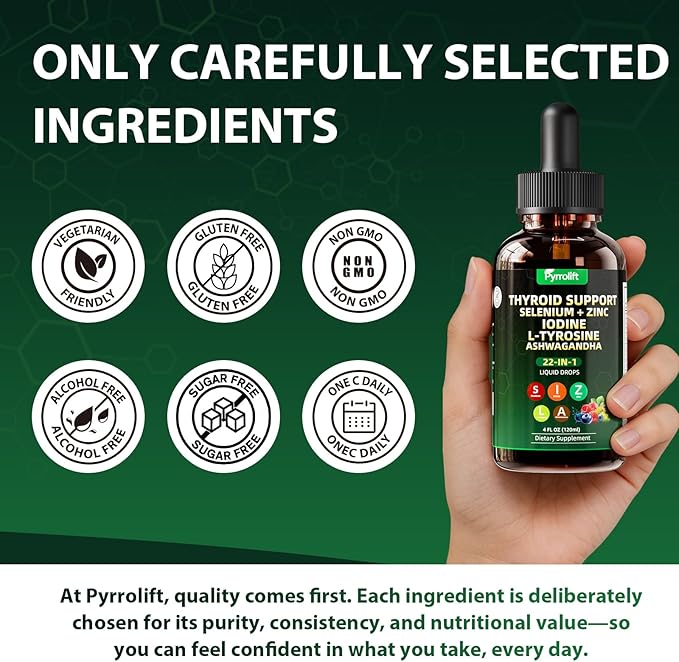 Thyroid Support for Women &amp Men 22 in 1 Natural Herbal Formula Support Body Immune &amp Balance | Kelp Ashwagandha Turmeric Selenium Zinc L-Tyrosine Vitamin B12 | Thyroid Supplement Liquid Drops