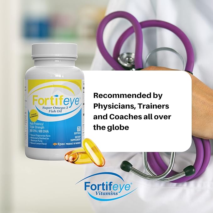 Fortifeye Omega 3 Fish Oil 120Count 1600 mg Made in Norway - High Potency rTG Form Supplement with EPA &amp DHA Triple Strength Fish Oil Softgels for Men Women No Fishy Aftertaste Natural Lemon Fl