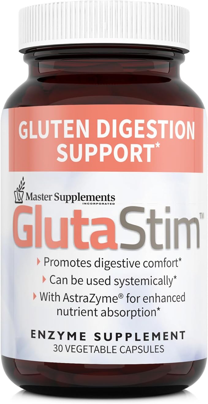 Master Supplements GlutaStim - 30 Vegetable Capsules - Gluten Digestion Support - Provides Digestive Support + Gas &amp Bloating Relief - Vegan Gluten Free - 30 Servings