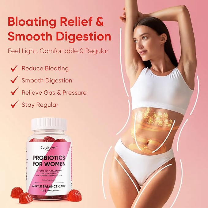 Probiotics for Women Gummies - Multiple Probiotics &amp Red Elm - Supports Gut Flora Feminine Health &amp Immune Function - 60 Active Daily Gummies (2PCS)