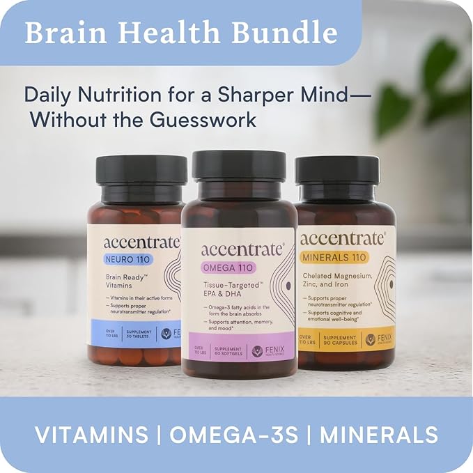 Accentrate Neuro 110- Complete Vitamin B Complex | Methylated Multivitamin w/L-Methylfolate (5-MTHF) Methylcobalamin (B12) Pyridoxal-5'-Phosphate (P5P) | Brain Health | MTHFR Supplement | 30 Tablets