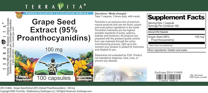 Grape Seed Extract (95% Proanthocyanidins) - 100 mg (100 Capsules ZIN: 514845) - 3 Pack