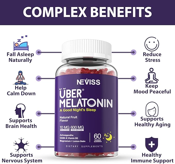 NEVISS Melatonin + Vitamin D3 &amp B12 Gummies Vegan 2+2=4 Pack