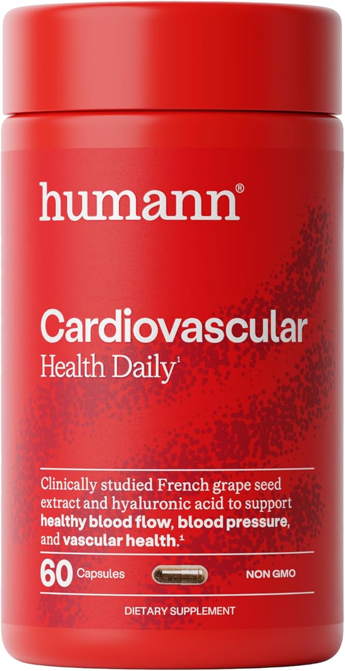 Humann Cardiovascular Health Daily 4-in-1 Vascular &amp Blood Pressure Support Grape Seed Extract Capsules &amp Hyaluronic Acid Circulation Supplements Plant-Based Non-GMO 60 Capsules