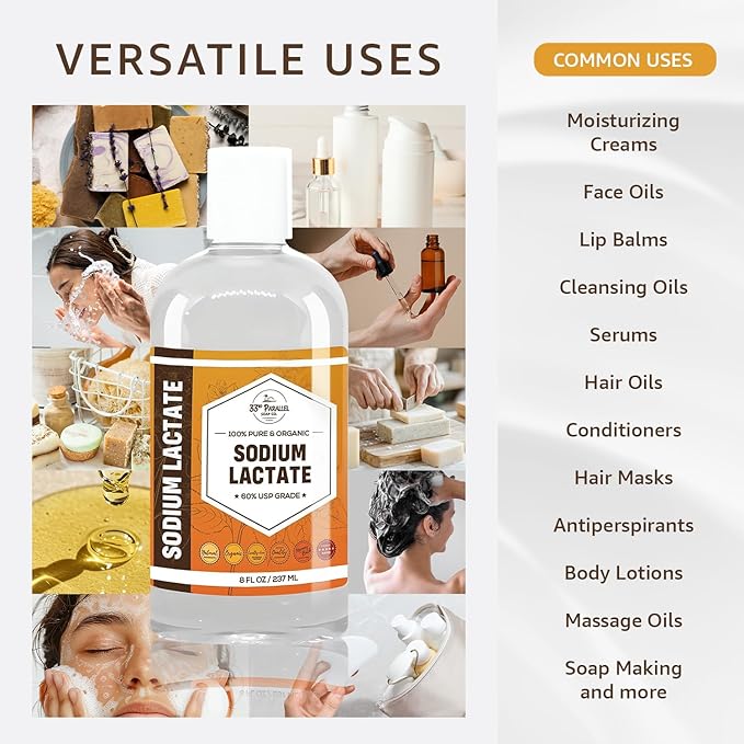 SODIUM LACTATE (32 oz) for Soap Making &amp Lotions Premium Sodium Lactate Liquid 60% Concentration Cosmetic Grade Moisturize Anti-Aging Makes Soap Harder | 32 FL OZ