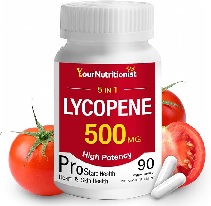 Lycopene 500MG &amp Prostate Supplement for Men 5-in-1 | Supports Heart &amp Skin Health with Saw Palmetto Berry Extract Pumpkin Seed Oil Zinc &amp Selenium | Vegan Non-GMO 90 Capsules