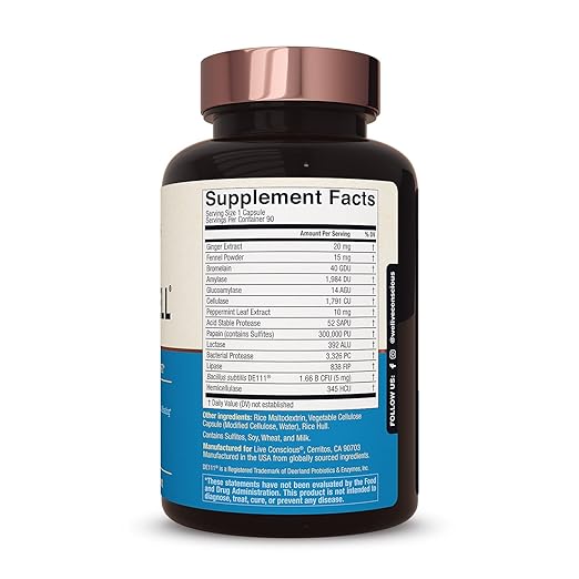 Live Conscious DigestWell Immediate Support - Fast-Acting Digestive Support | Broad Spectrum Enzyme Probiotic &amp Herbal Formula - Decreases Everyday Gas &amp Bloating - 90 Capsules
