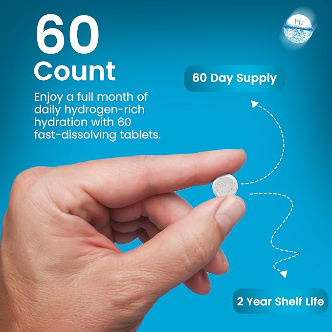 Hydrogen Water Tablets 12 PPM – Molecular H₂ Tablets with Magnesium | H2 TAB Antioxidant Support for Energy Cellular Health Recovery &amp Cognitive Function 60 Count Raspberry