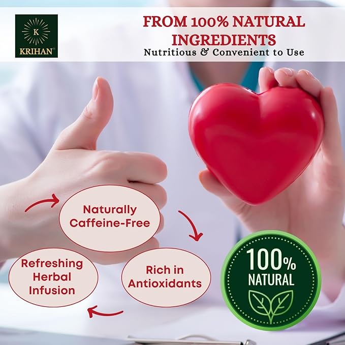 KRIHAN Organic Arjuna Herbal Tea (Terminalia Arjuna) – 40 Tea Bags | Natural Cardiovascular &amp Blood Pressure Support | Caffeine-Free Non-GMO Plant-Based Arjun ki Chaal For Heart Health Tea 80g