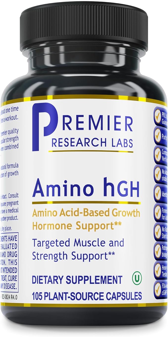 Premier Research Labs Amino HGH - HGH Supplements for Men HGH Supplements for Women Amino Acids L-Arginine L-Lysine HGH Enhancer Support Human Growth Hormone and Muscle Growth - 105 Capsules