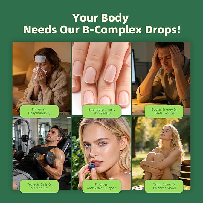 Vitamin B Complex Drops Active B12 Methylcobalamin 5000mcg B6 B1 B2 B5 B7 B3 Folate with Vitamin C B12 Sublingual Liquid Fast Absorption | Boost Energy Focus &amp Immunity Vegan | 60 Servi