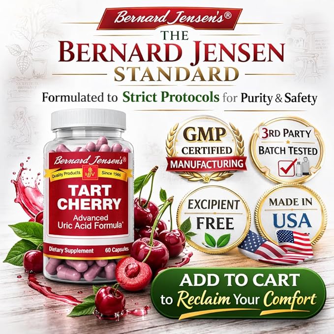 Bernard Jensen's Products Tart Cherry Uric Acid Formula 60 Tapioca Capsules - Traditional Kidney Support Supplement for Joint Mobility Muscle Recovery &amp Healthy Sleep Cycles - Vegan &amp Non-GM