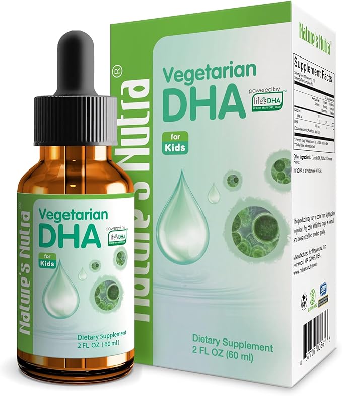 Nature's Nutra Vegetarian DHA Premium Liquid DHA for Baby Infant Kids and Children Non-GMO DHA 100 mg Pure Plant Source 2 Fl Oz (60ml)
