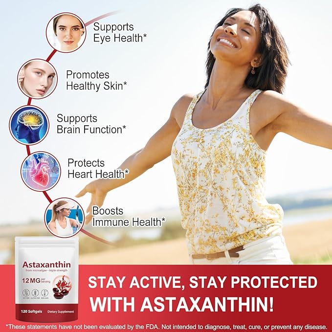 Astaxanthin 12mg 240 Softgels 8 Month Supply | Premium Astaxanthin Antioxidant Supplements - Supports Eye Immune Joint Skin Health and Internal Circulation Easy to Swallow Non-GMO