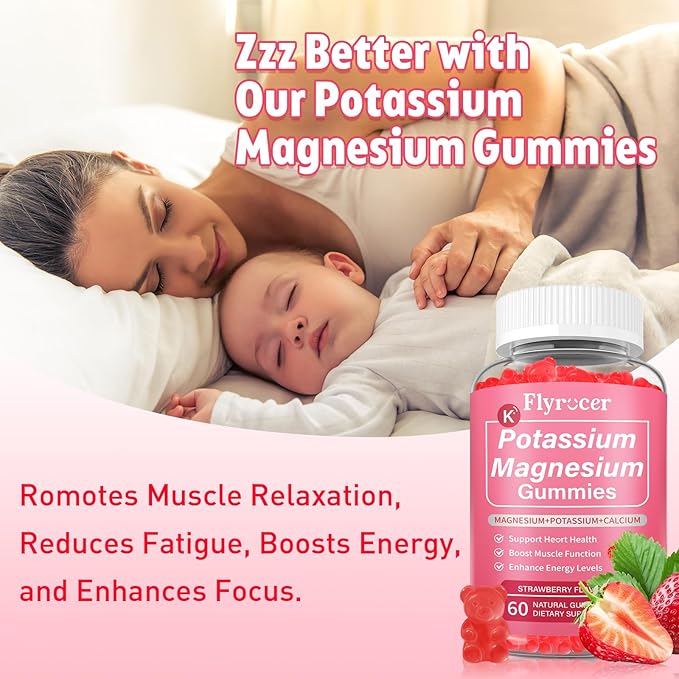 2 Pack Potassium Magnesium Gummies for Men &amp Women Potassium Magnesium Supplement for Leg Cramps Muscle Health &amp Electrolyte Balance Strawberry Flavor 120 Gummies