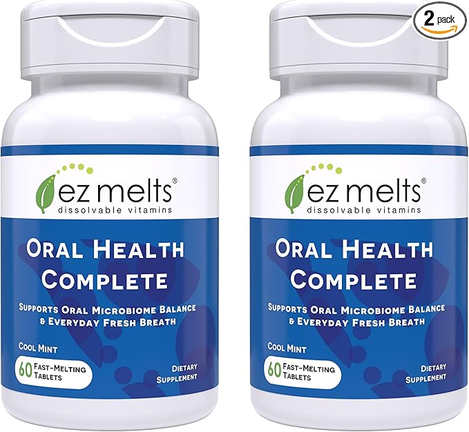 EZ Melts Oral Health Complete - Oral Probiotic - Supports Gum Health Fresh Breath &amp Helps Relieve Occasional Dry Mouth - No Artificial Flavors Non-GMO &amp Vegan - 120 Sublingual Tablets (60 Se