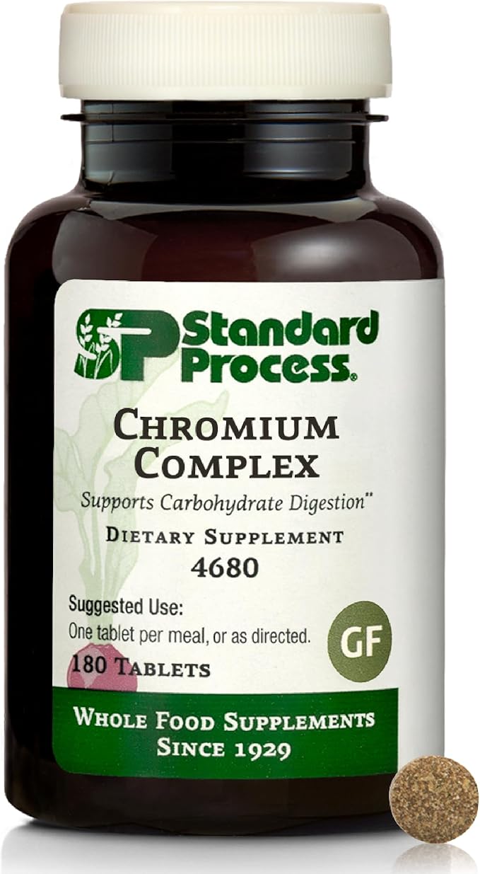 Standard Process Chromium Complex - Supplement for Digestive Health Support - Contains Niacin Chromium &amp Vitamin A - Gluten-Free Non-Dairy &amp Non-Soy - 180 Tablets (180 Servings)