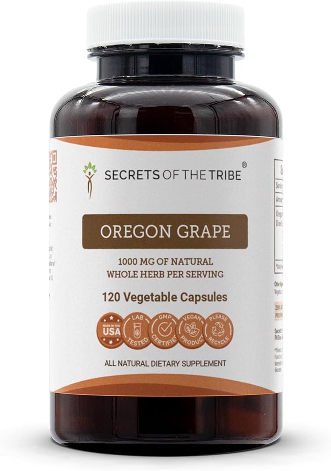 Secrets of the Tribe Oregon Grape 120 Capsules 1000 mg Responsibly farmed Oregon Grape (Mahonia aquifolium) Dried Root (120 Capsules)