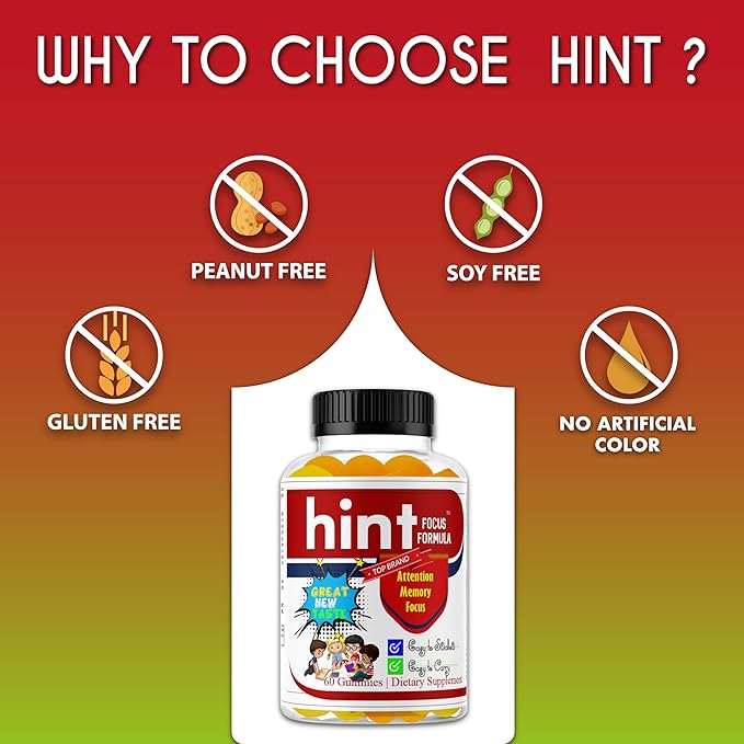 Hint Omega 3 6 9 Gummies for Kids &amp Teens – Brain Support Focus Gummies for Teens Kids Memory Vitamins Non-Fishy Low Sugar Non-Fishy – 60 Gummies