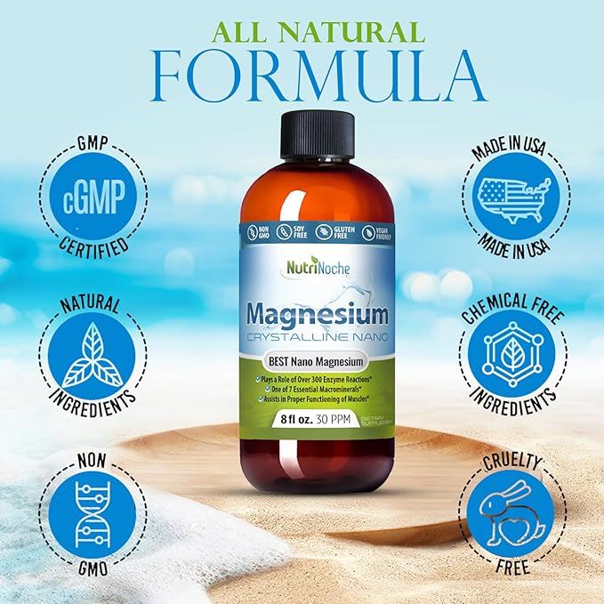 Liquid Magnesium by NutriNoche– 99.99% Ultra Pure Crystalline Nano Drops for Maximum Absorption &amp Bioavailability - Magnesium Glycinate Liquid Alternative - Supports Sleep Calm Energy Muscles Nerv