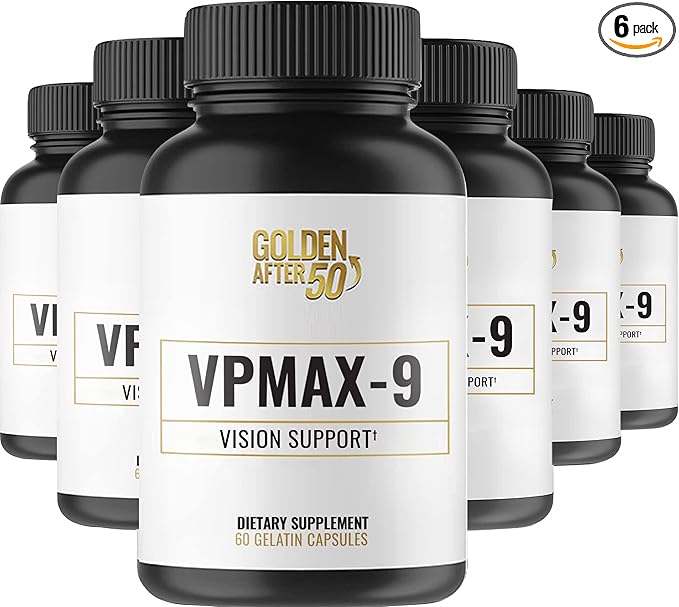 Golden After 50 VpMax-9 - Sight Care and Antioxidant Supplement with Eye Vitamins Lutein Lycopene and Bilberry Extract - 6 Bottles