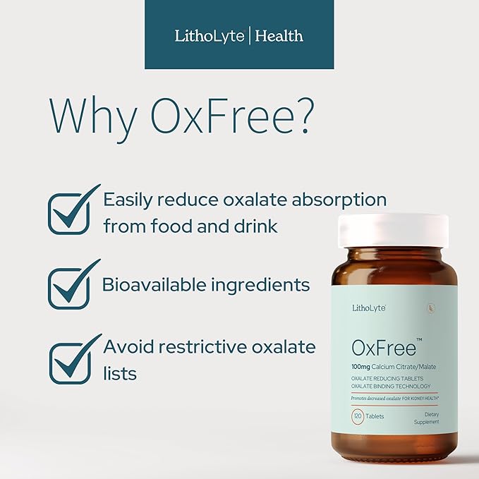OxFree® | Kidney Health Support &amp Protector | Oxalate Reducing Tablets for Calcium Oxalate Balance | Science-Based Support Beyond Cleanse Detox or Stone Dissolver Supplements | 120 Tablets