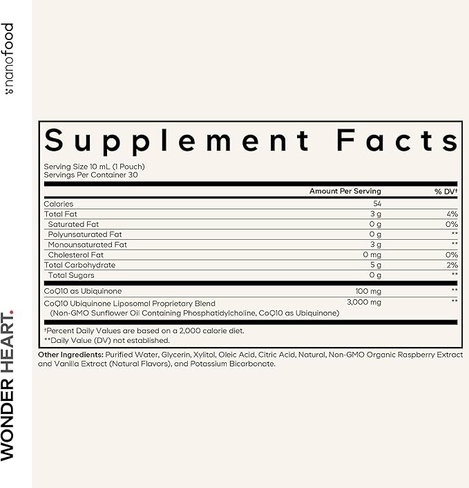 Codeage Wonder Heart Liquid CoQ10 Liposomal Ubiquinone Supplement Coenzyme Q10 Heart Vitamins Non-GMO Sunflower Phosphatidylcholine Vegan Blend Raspberry Flavored Softgel Pack of 30 Pouches